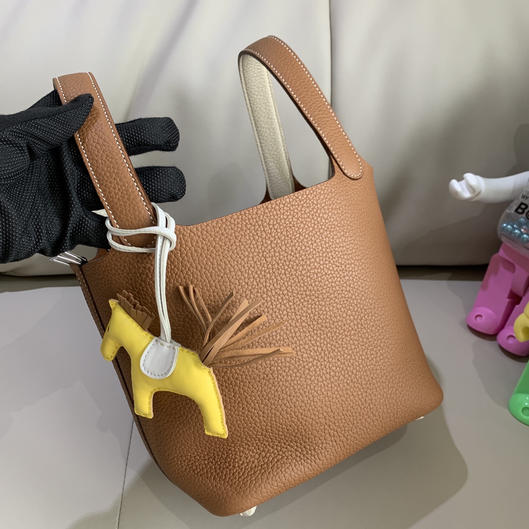 에르메스 피코탄 락18 골드브라운 화이트 은장 끌레망스 가죽